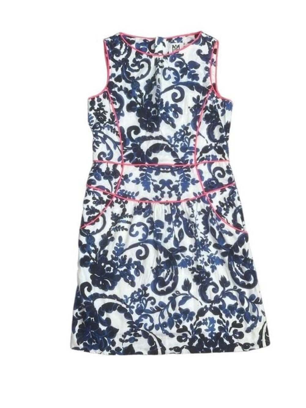 Milly Minis Girls Blue & White Floral Damask Sleeveless Dress Size 14